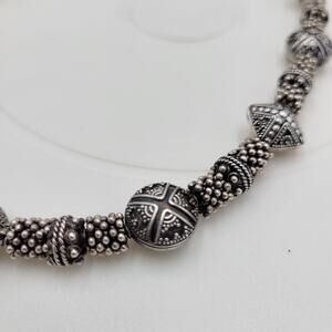 Vintage 925 Granulated Silver Bead Necklace 17" Heavy Gem Stone Toggle‎ Handmade